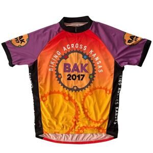 BAK 2017 Cycling Jersey Mens Size XL Zipper Pockets Outdoor Colorful Kansas